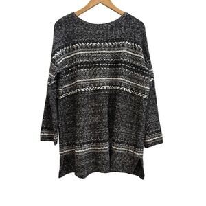 J.Jill Women M Black White Textured Striped Marled Sweater Career Oversized